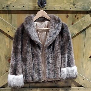 Vintage Faux Fur Cape in Brown and Cream